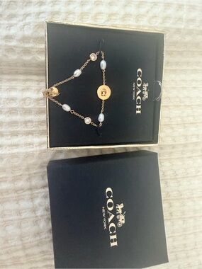 Coach Gold-Tone Pearl & Crystal Bracelet
